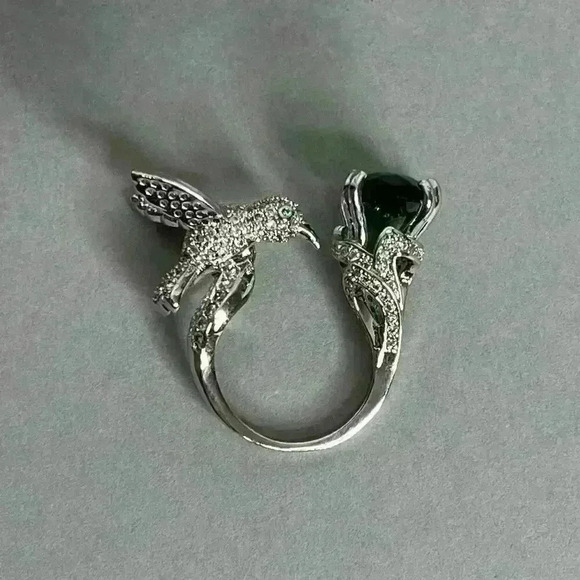 Fashion Green Zircon Rhinestone Hummingbird Silver Plated - Picture 9 of 12